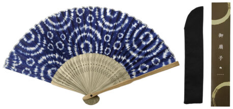 すす竹藍色染しぼり扇子　扇子袋セット