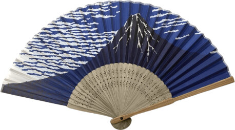 すす竹扇子　藍色染富士